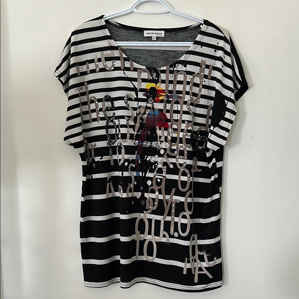 Marie Claire  Black and White Graphic T-Shirt for womens